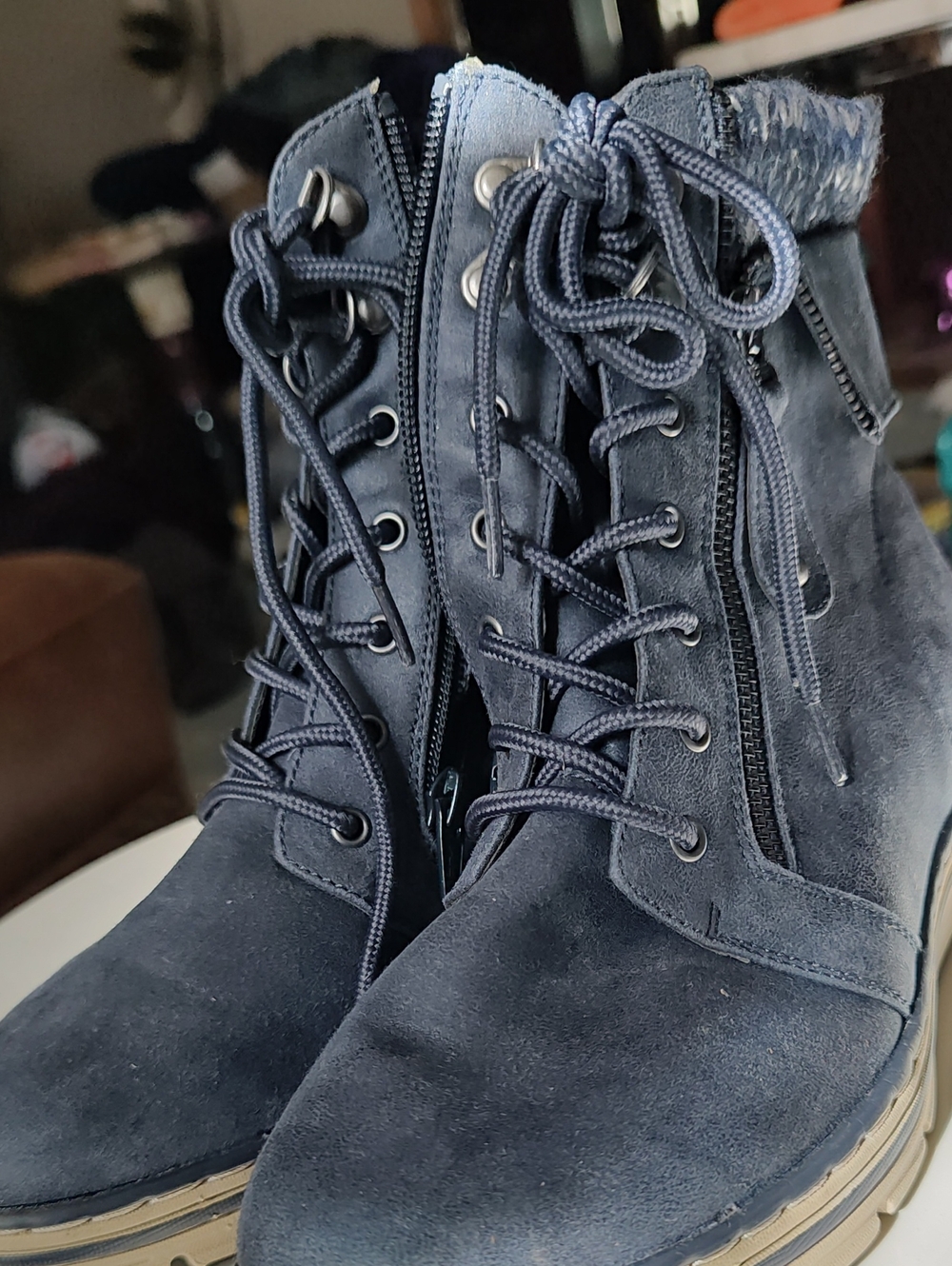 Women's Navy Suede Lace-Up Ankle Boots